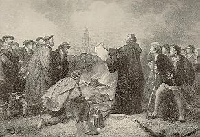 historische afbeelding van de verbranding van de banbedreigingsbul